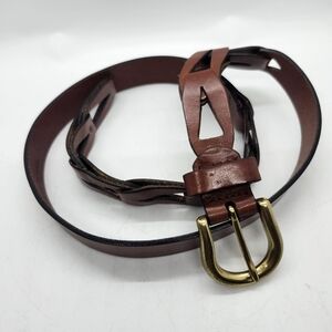 Brown Leather Belt with Brass Buckle Soft No Name Sz M